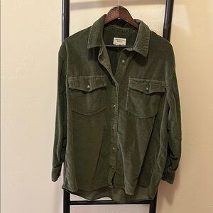 American Eagle Outfitters Green Corduroy Button Down Shirt